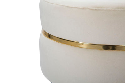 sgabello tondo in velluto colore crema e anello colore oro