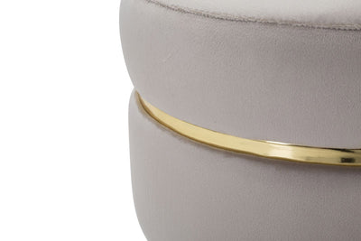 sgabello tondo in velluto colore grigio e anello colore oro