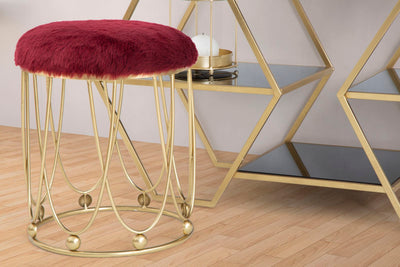 sgabello basso moderno in metallo colore oro seduta in tessuto bordeaux
