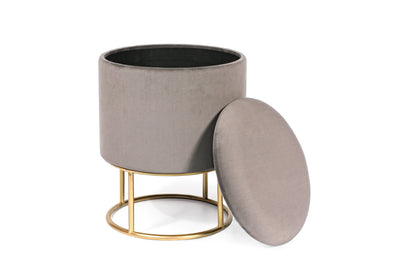 Pouf sgabello contenitore in metallo dorato e seduta in tessuto effetto velluto cm Ø 34x45h - vari colori
