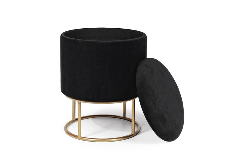 Pouf sgabello contenitore in metallo dorato e seduta in tessuto effetto velluto cm Ø 34x45h - vari colori
