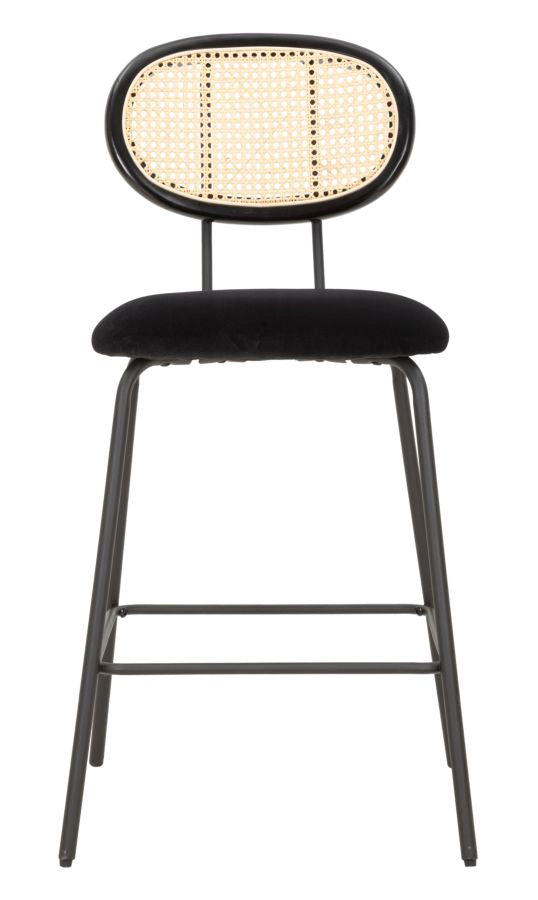 Sgabello alto da bar cucina in metallo e velluto colore nero con schienale cm 47x57x98h