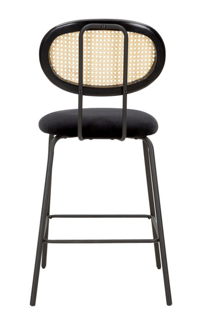 Sgabello alto da bar cucina in metallo e velluto colore nero con schienale cm 47x57x98h
