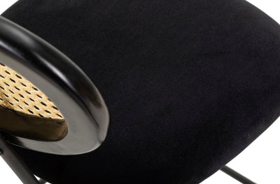 Sgabello alto da bar cucina in metallo e velluto colore nero con schienale cm 47x57x98h
