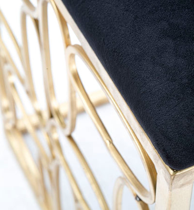Sgabello basso in metallo dorato seduta in velluto nero cm 38x38x46h