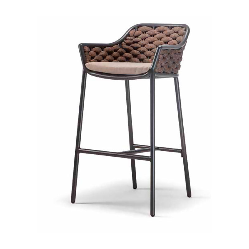 Set da 2 Sgabello alto per esterno in alluminio e corda cm 53x49x98h