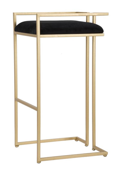 sgabello alto da bar in metallo colore oro seduta in tessuto nero
