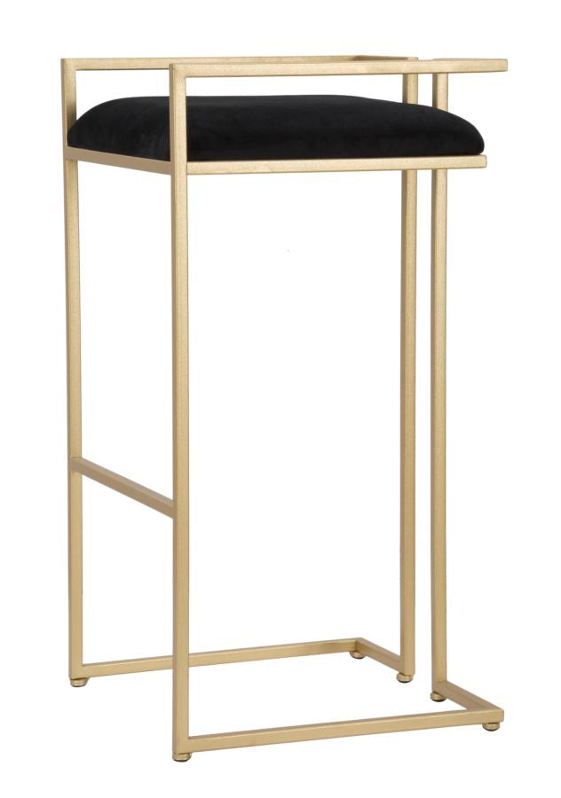 sgabello alto da bar in metallo colore oro seduta in tessuto nero