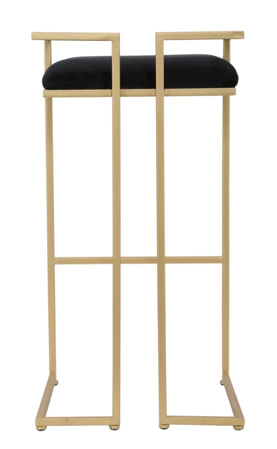 sgabello alto da bar in metallo colore oro seduta in tessuto nero