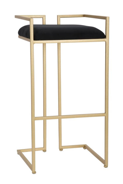 sgabello alto da bar in metallo colore oro seduta in tessuto nero