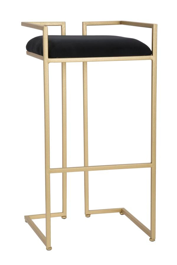 sgabello alto da bar in metallo colore oro seduta in tessuto nero