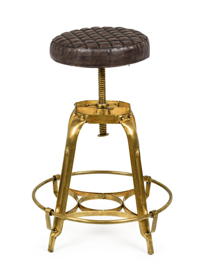Sgabello da bar regolabile in metallo dorato e seduta tonda in pelle cm Ø 46x52/71h