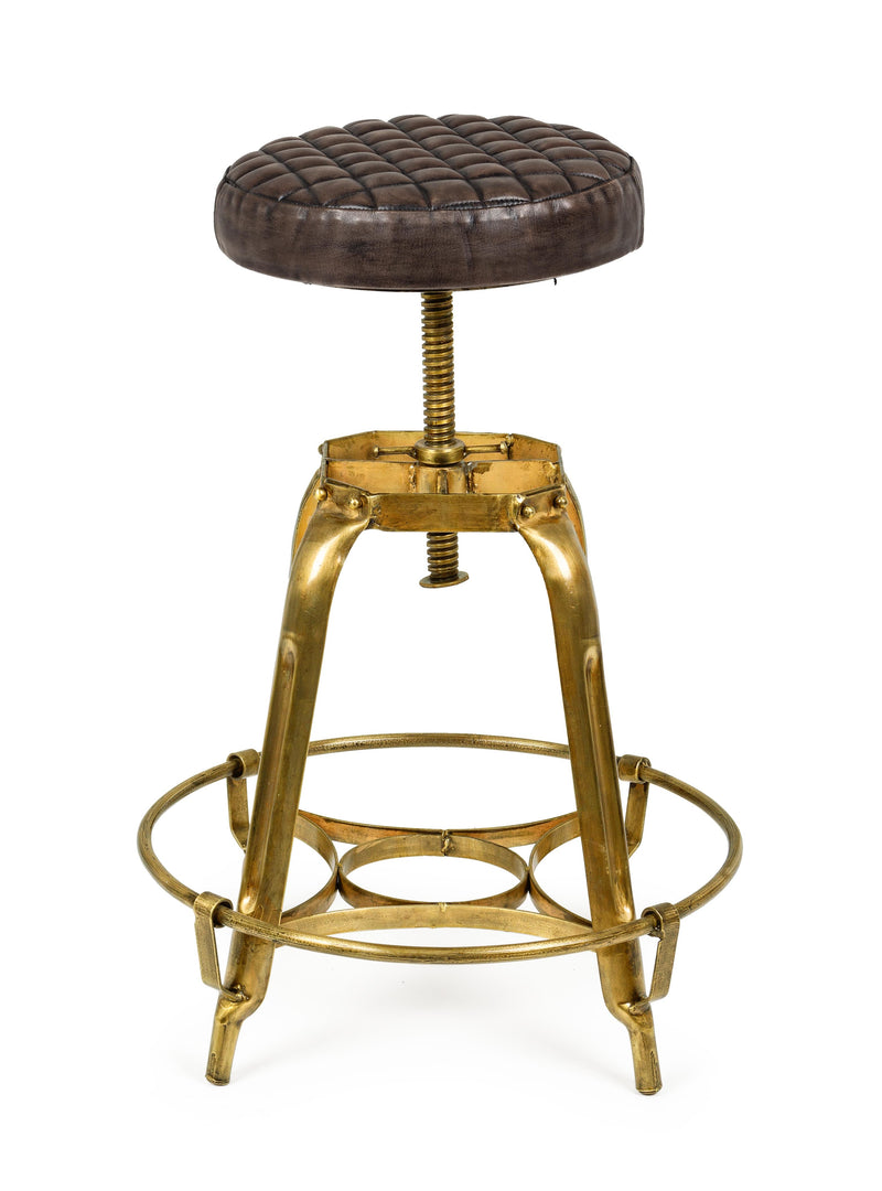 Sgabello da bar regolabile in metallo dorato e seduta tonda in pelle cm Ø 46x52/71h