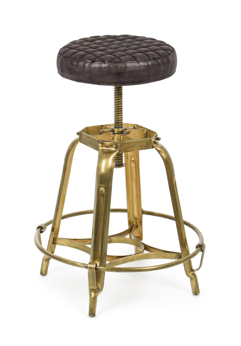 Sgabello da bar regolabile in metallo dorato e seduta tonda in pelle cm Ø 46x52/71h