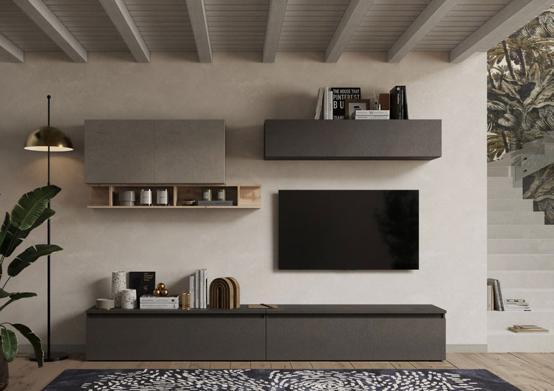 Brakpan - Parete moderna da soggiorno in legno con porta tv e pensili - vari colori