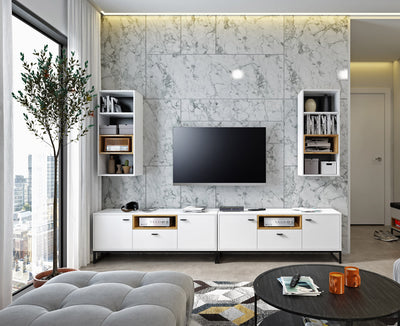 Carabia - Composizione soggiorno con mobile tv e pensili stile industriale in legno - vari colori