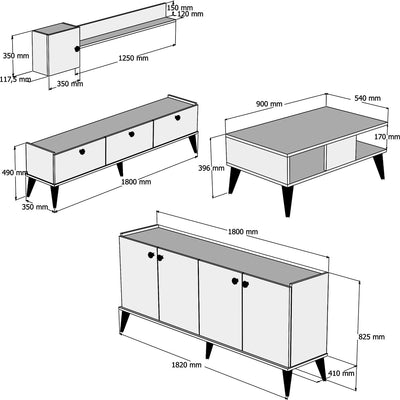 Salotto completo stile moderno con madia tavolino mobile tv e mensola