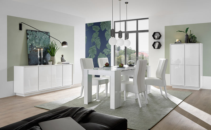 Denvir - Credenza 4 ante alta design moderno bianco lucido cm 92x43x145h