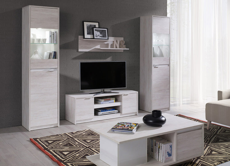 mobili soggiorno moderno vetrine mobile tv e mensola in oak white e grafite lucido