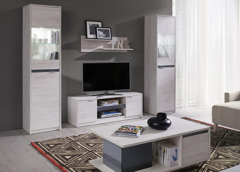 mobili soggiorno moderno vetrine mobile tv e mensola in oak white e grafite lucido