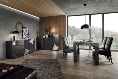 sala pranzo completa moderna in legno grigio lucido