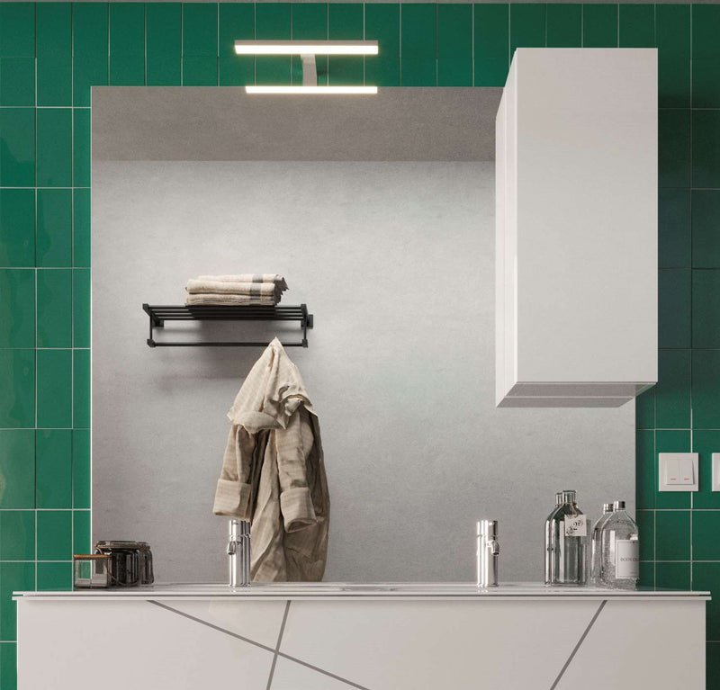 specchiera da bagno rettangolare con pensile e luce a led