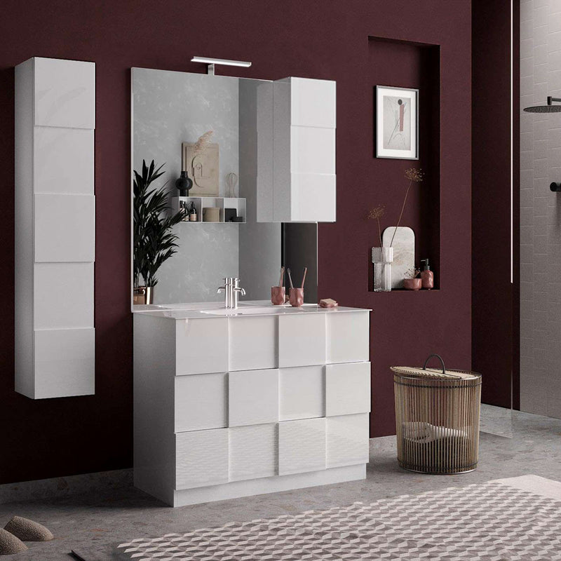 Moanda - Specchiera rettangolare per bagno con pensile bianco e luce a led - varie misure