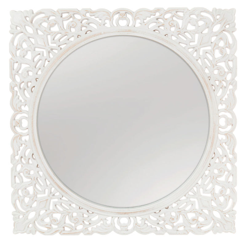 Specchiera in legno colore bianco stile shabby a forma quadrata cm 56x2x56h