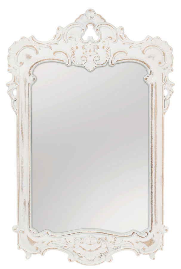 Specchiera in legno colore bianco stile shabby con cornice decorativa cm 54x2x84h