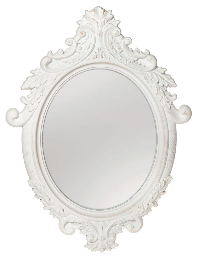 Specchiera elegante da ingresso in legno colore bianco stile shabby a forma ovale cm 60x3x79h