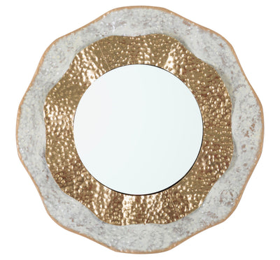 Specchio tondo cornice in metallo 3D colore oro e bianco cm Ø 54x4