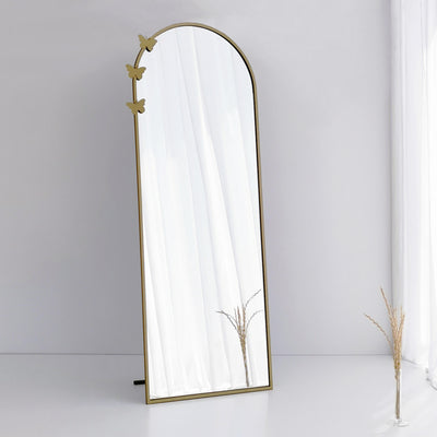 Specchio cavalleresco in stile moderno con cornice metallica in oro opaco e cavalletto con farfalline adesive incluse