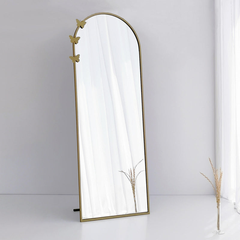 Specchio cavalleresco in stile moderno con cornice metallica in oro opaco e cavalletto con farfalline adesive incluse