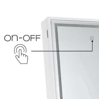Specchiera in legno con base di appoggio colore bianco luce led vano contenitore cm 41x40x160h