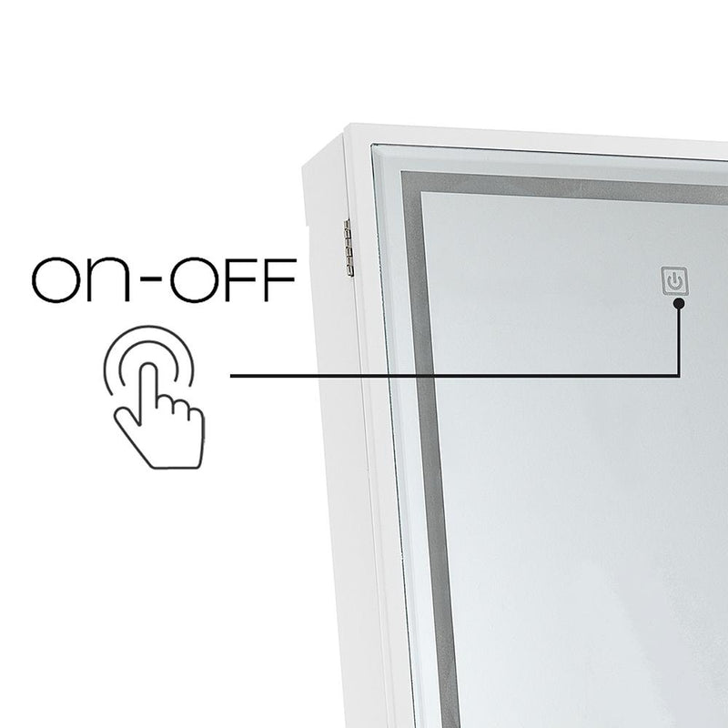 Specchiera in legno con base di appoggio colore bianco luce led vano contenitore cm 41x40x160h
