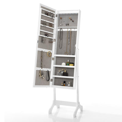 Specchiera in legno con base di appoggio colore bianco luce led vano contenitore cm 41x40x160h
