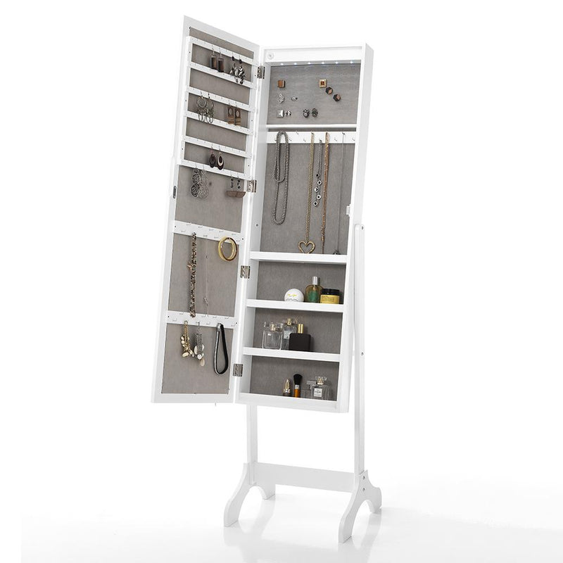 Specchiera in legno con base di appoggio colore bianco luce led vano contenitore cm 41x40x160h