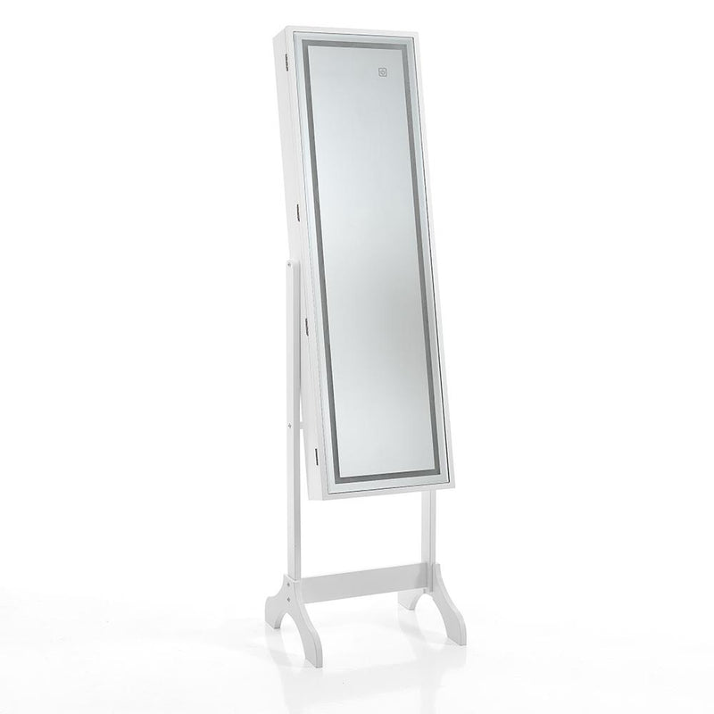 Specchiera in legno con base di appoggio colore bianco luce led vano contenitore cm 41x40x160h