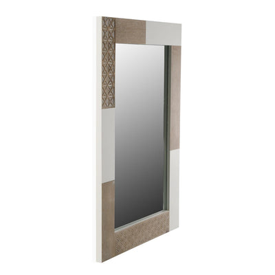 Specchio rettangolare da parete in legno bianco e naturale intagliato cm 54x2x76h