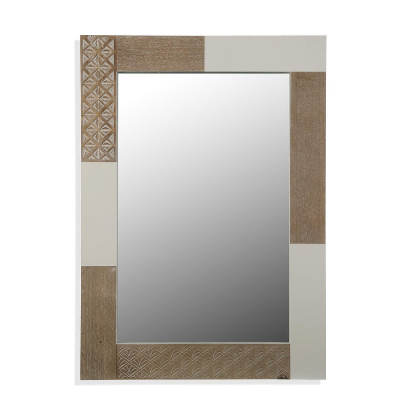 Specchio rettangolare da parete in legno bianco e naturale intagliato cm 54x2x76h
