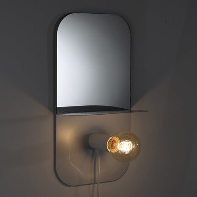 Specchio da parete moderno con mensola e lampada a calamita cm 24x13x45h
