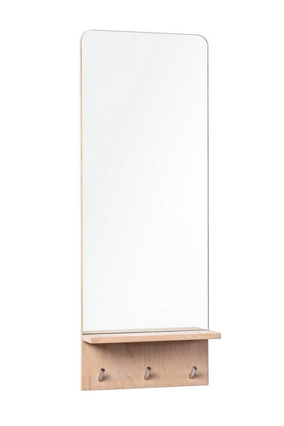 Specchio rettangolare struttura in legno naturale e 3 ganci appendiabiti moderno - varie misure