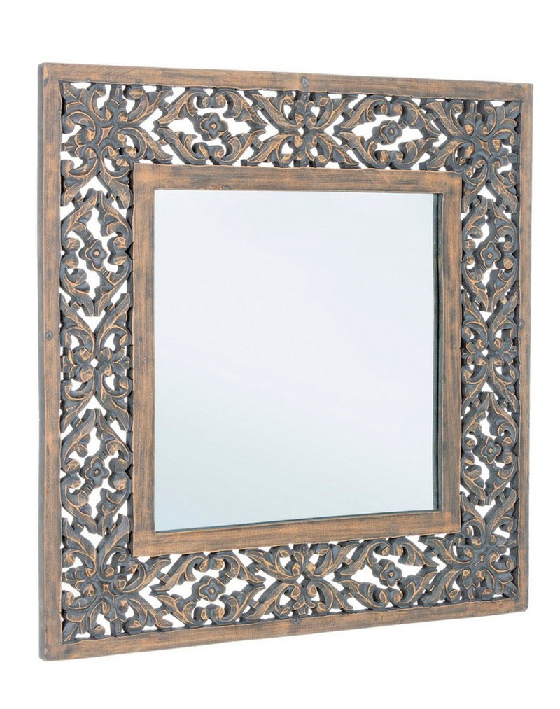 Specchio forma quadrata cornice in legno colore grigio design classico cm 60x2x60h