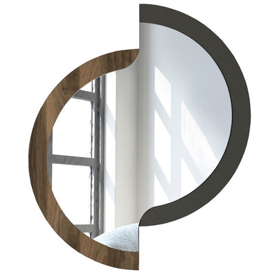 Specchio da parete design effetto sdoppiato con cornice in legno bicolore cm 59x71h