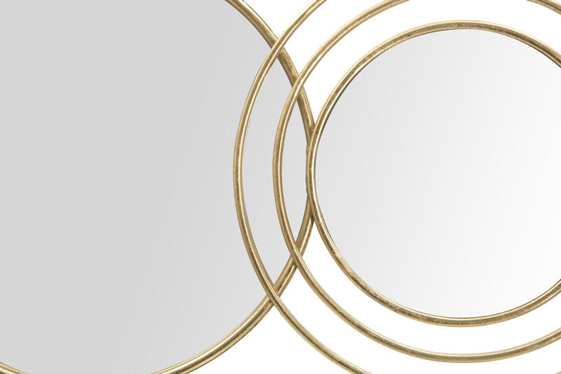 Specchio moderno da parete 3 cornici rotonde in metallo dorato cm 79x2x30h