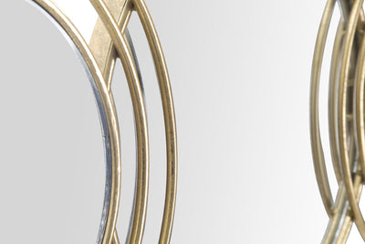 Specchio moderno da parete 3 cornici rotonde in metallo dorato cm 79x2x30h