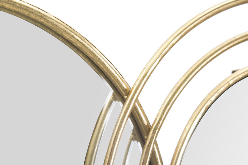 Specchio moderno da parete 3 cornici rotonde in metallo dorato cm 79x2x30h