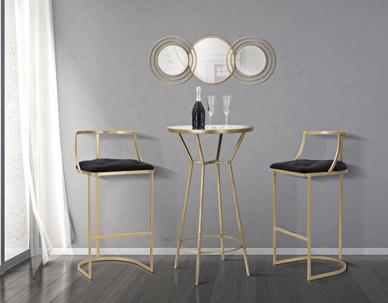 Specchio moderno da parete 3 cornici rotonde in metallo dorato cm 79x2x30h