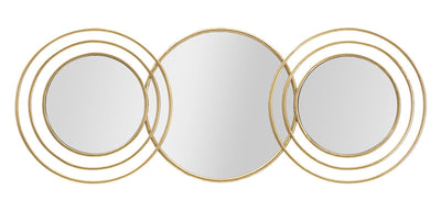 Specchio moderno da parete 3 cornici rotonde in metallo dorato cm 79x2x30h
