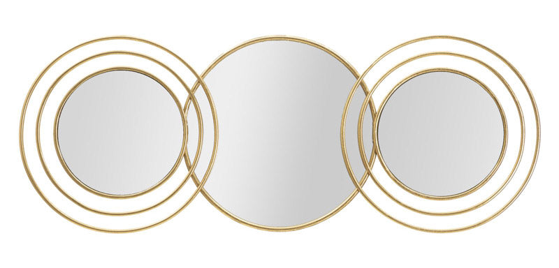 Specchio moderno da parete 3 cornici rotonde in metallo dorato cm 79x2x30h